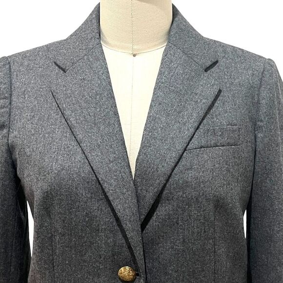 J. Crew Blazer Womens sz 2 Gray 100% Wool Jacket Gold Crest Buttons - Picture 3 of 7
